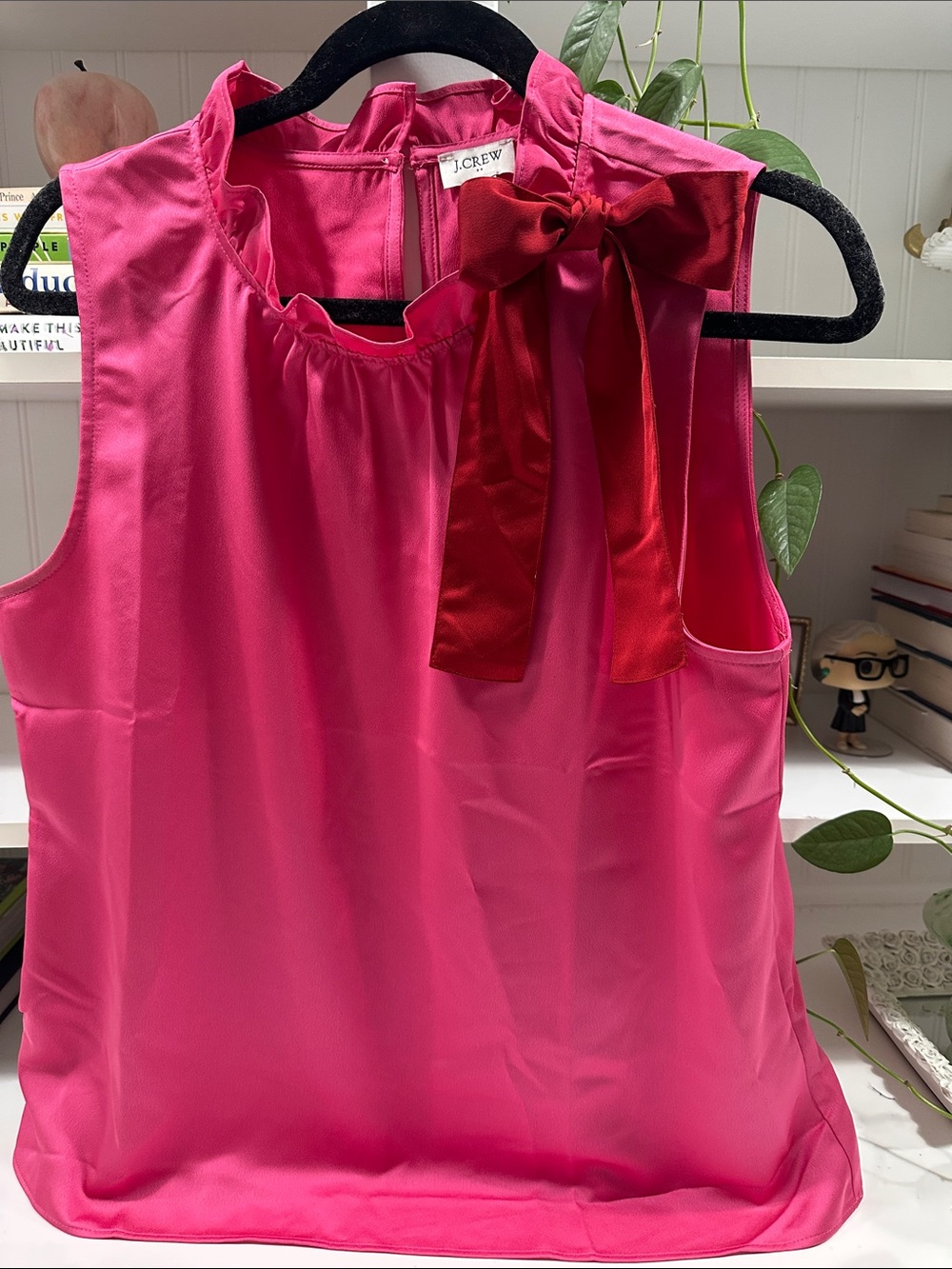 J. Crew Hot Pink Sleeveless Camisole with Red Neck Bow